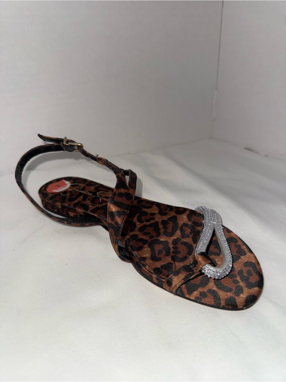 Jessica Simpson Leopard Print Slingback Sandal with Rhinestone Accent - Picture 2 of 5